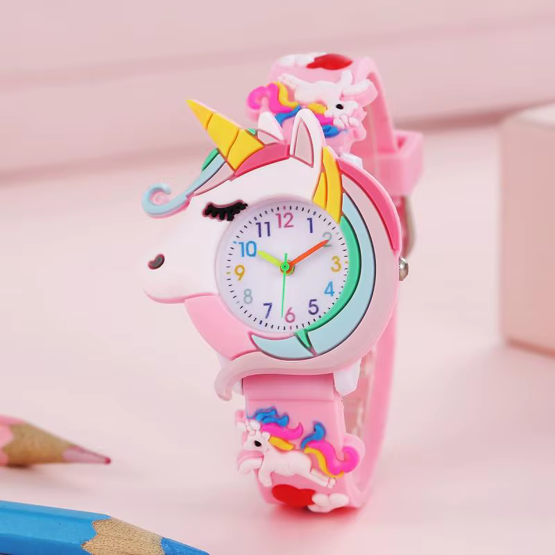 2024 nouveau arc-en-ciel nuage imprimé bracelet en Silicone montre pour enfants fille mignon dessin animé