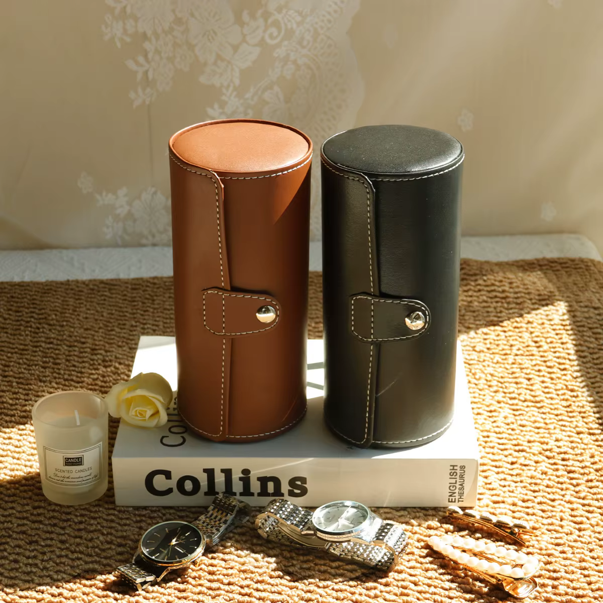 Étui de voyage en rouleau de montre – 3 rangements et organisateurs de montres-stockage sécurisé avec oreillers