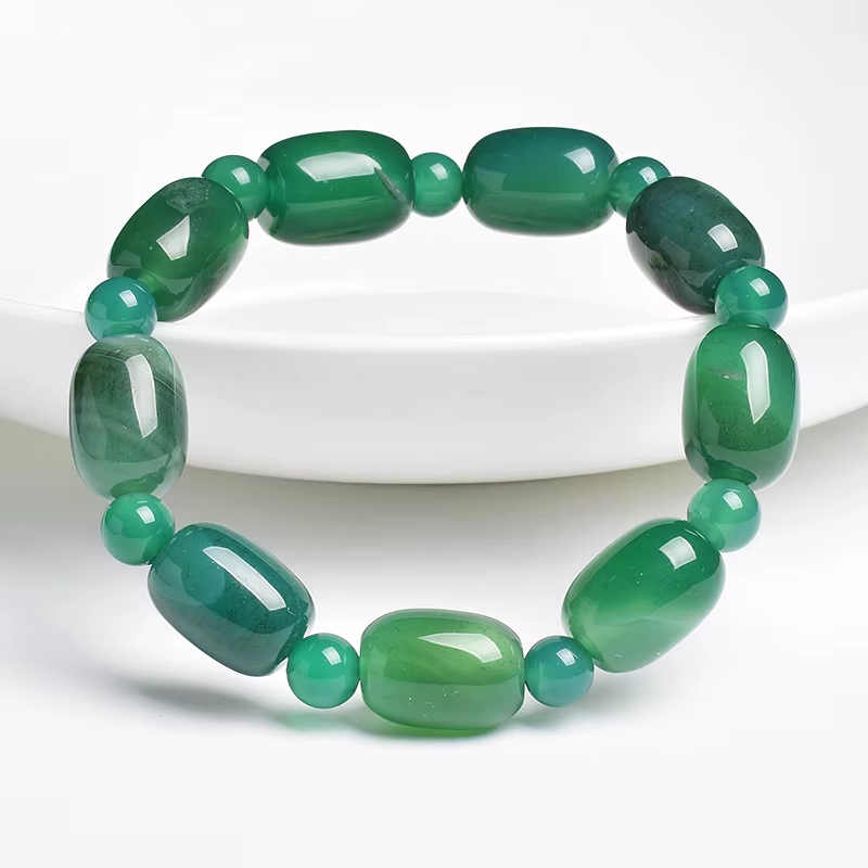 Perles de pierre naturelle Agates vertes bracelets porte-bonheur pour femmes mode tambour baril forme cornaline bracelets femme bracelet d'été