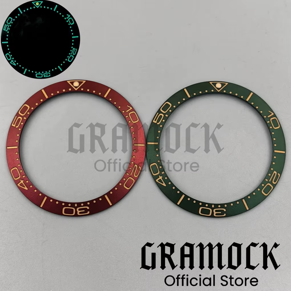 Gramock Vintage 38mm aluminium brossé bordeaux rouge vert montre lunette Lume Fit 41mm boîtier