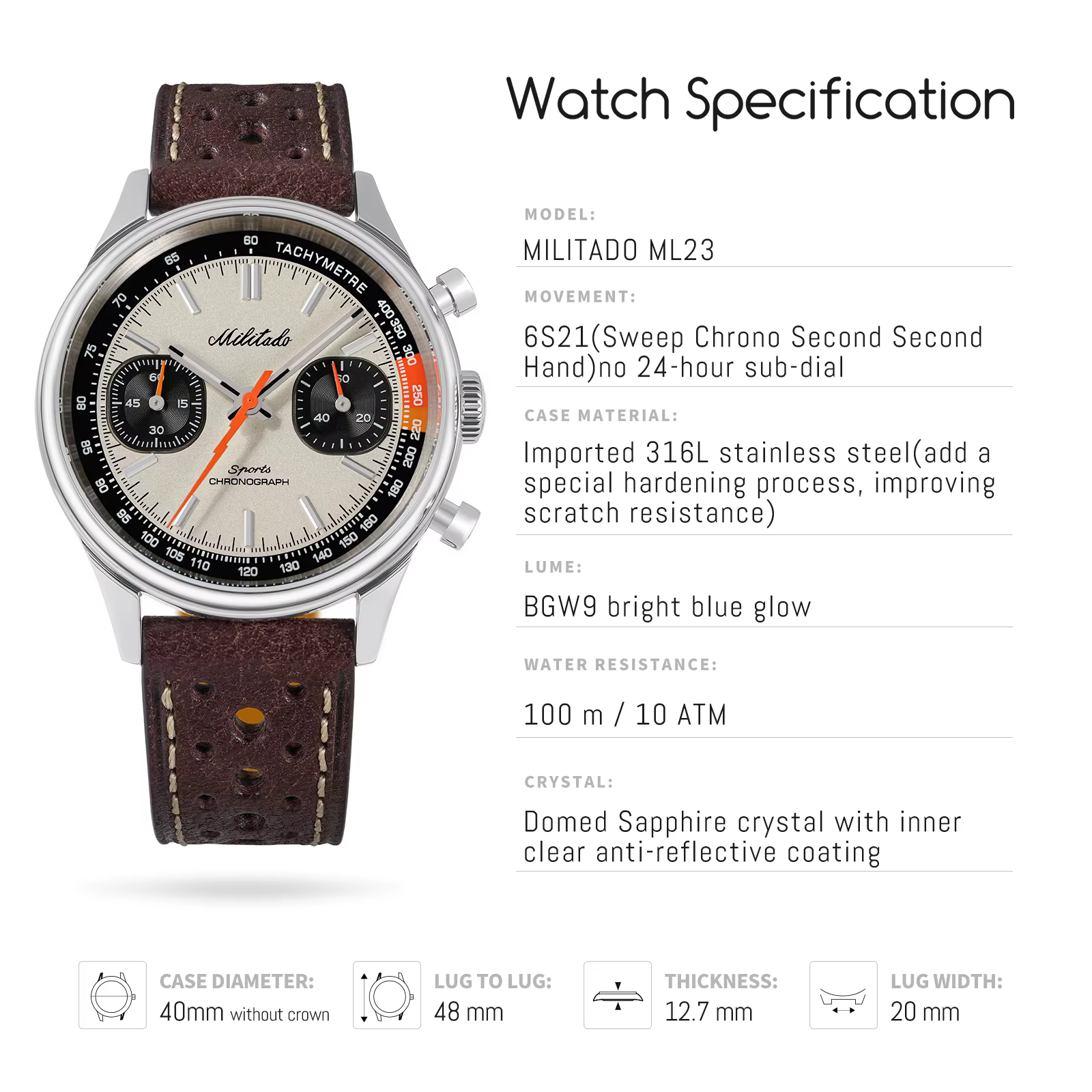 Militado ML23 – montre chronographe de sport