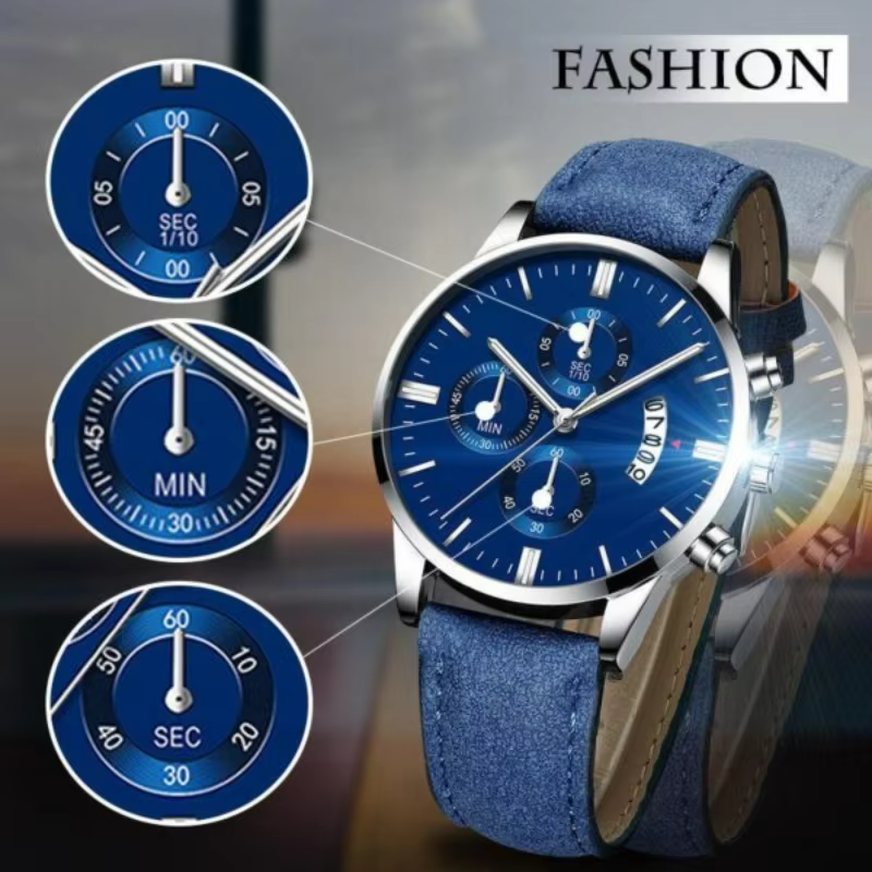 Montre-bracelet à quartz en acier inoxydable noir pour homme