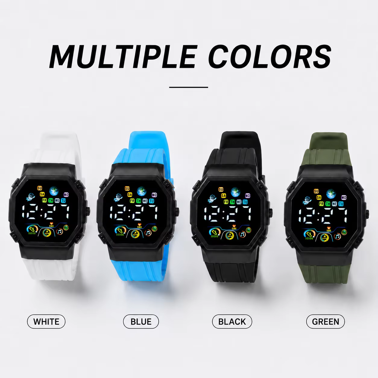 Montre électronique numérique LED unisexe