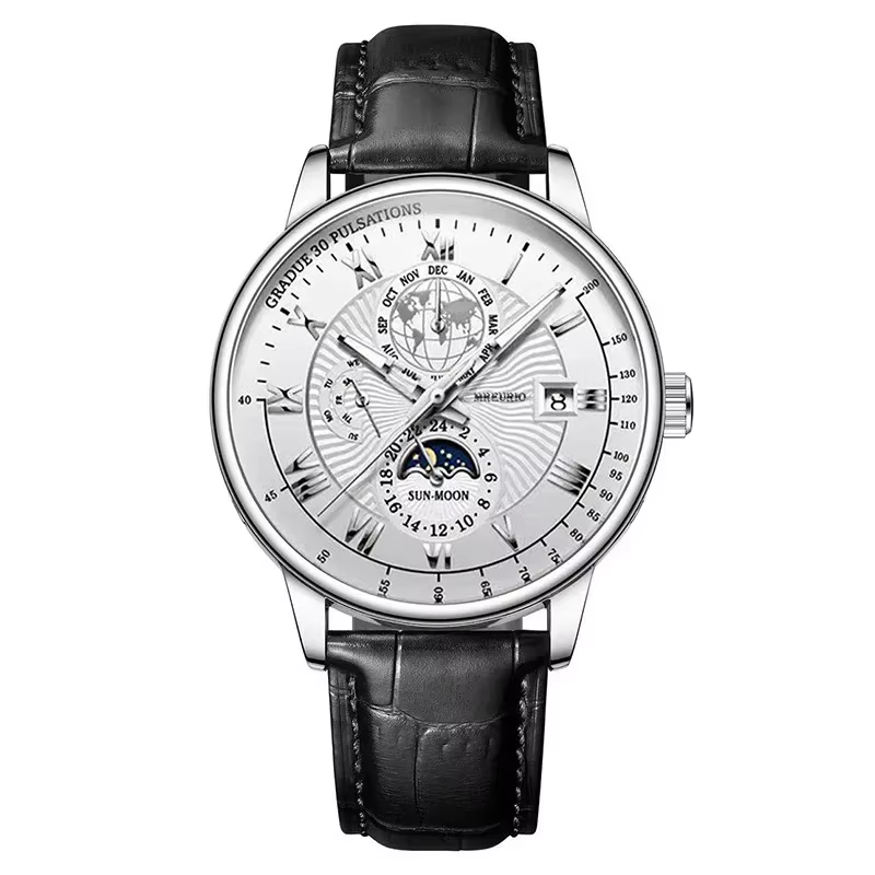 2025 montre pour hommes chronographe Phase de lune motif lumineux haut de gamme Sport homme montre-bracelet en cuir