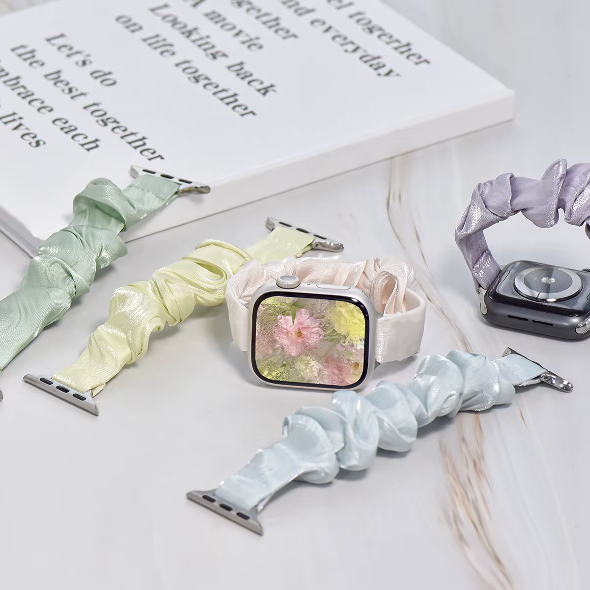 Bracelet chouchou élastique en soie glacée pour Apple Watch S10/11 42/46mm 7 8 9 45/41mm 6 5 4