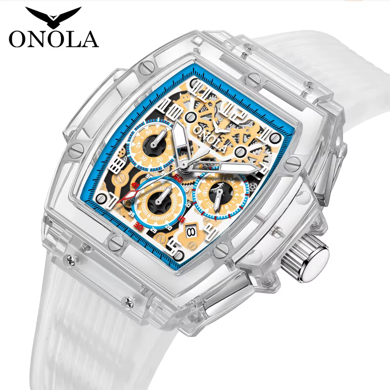 ONOLA 6810 Top marque de luxe hommes montre transparente chronographe étanche automatique Date Quartz haute qualité montres pour homme