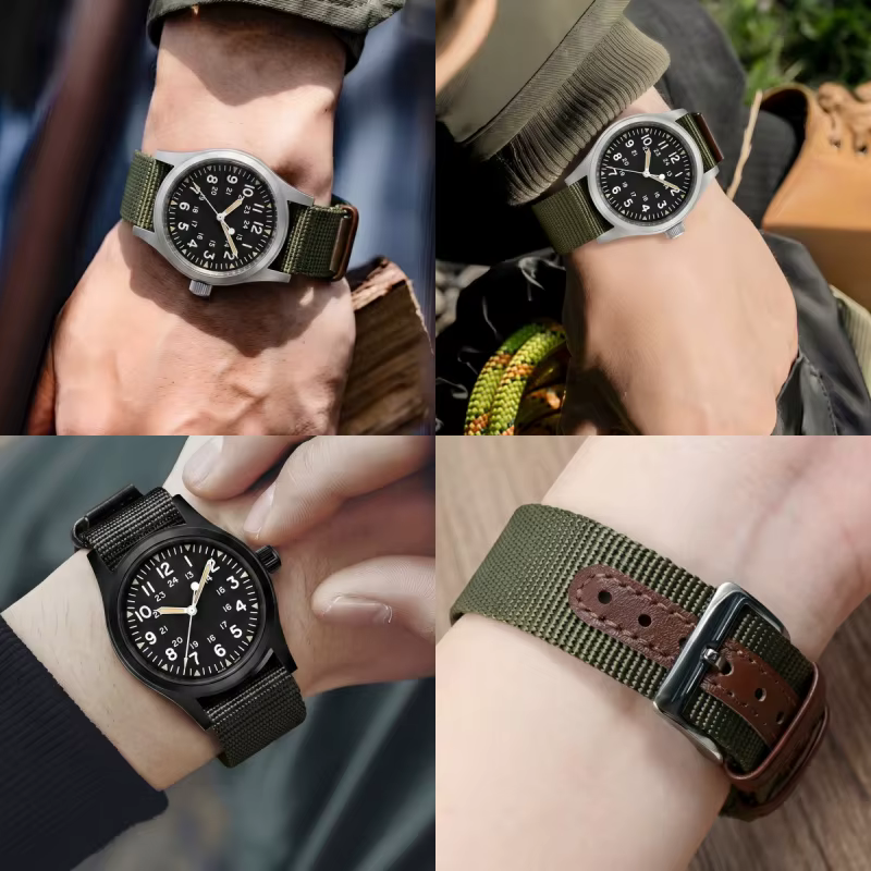 Bracelet de montre en cuir et nylon
