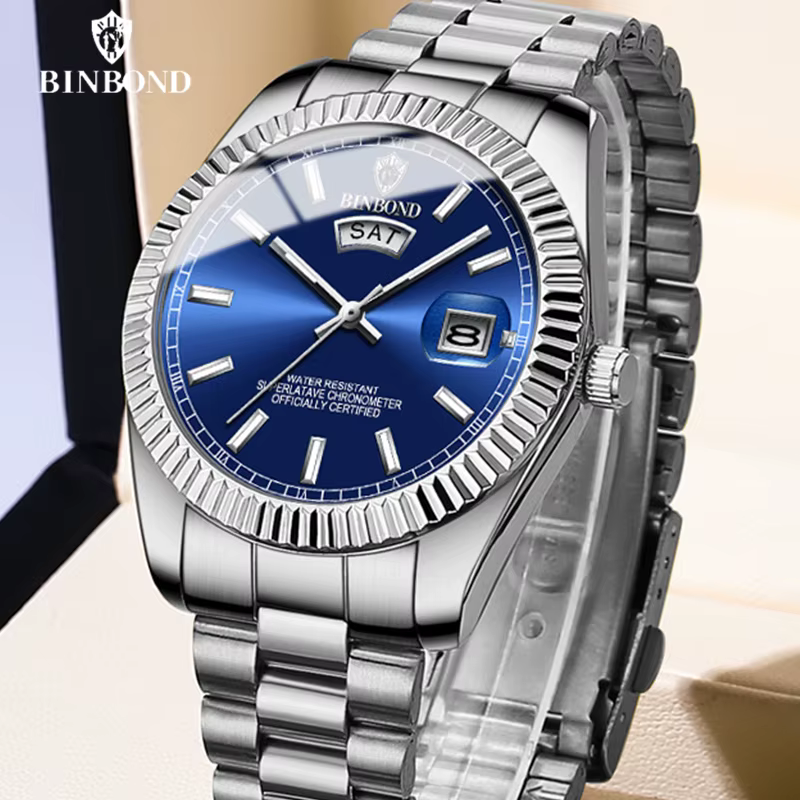 BINBOND B7012 hommes mode affaires sport montre à Quartz 30M étanche lumineux classique calendrier horloge créative