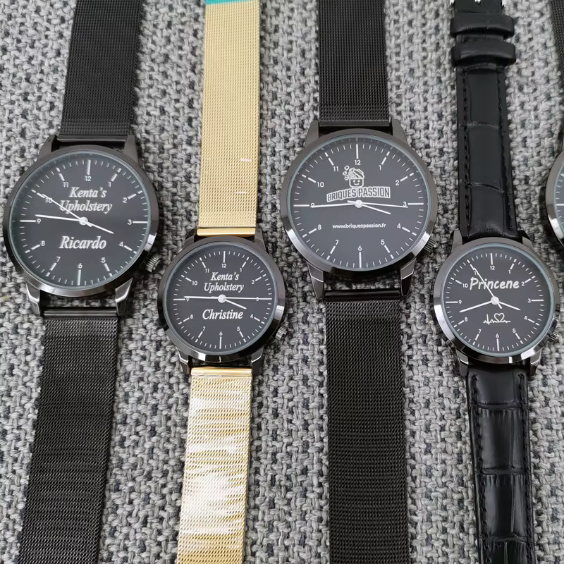 Montre-bracelet personnalisée avec gravure gratuite de votre nom, logo ou texte, pour homme et femme, résistante à l'eau 3 ATM, montre-bracelet sur mesure
