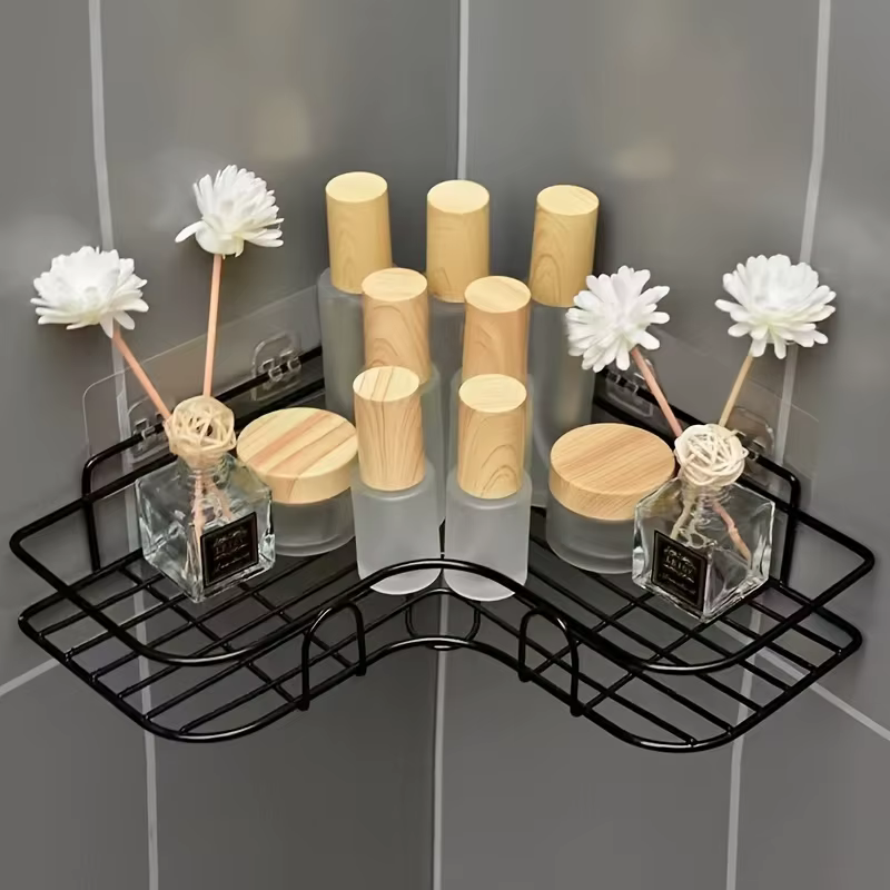 Étagère de salle de bain, support de caddie de douche, support de rangement triangulaire sans poinçonnage pour salle de bain et cuisine, étagère de douche, support de support de rangement pour shampoi