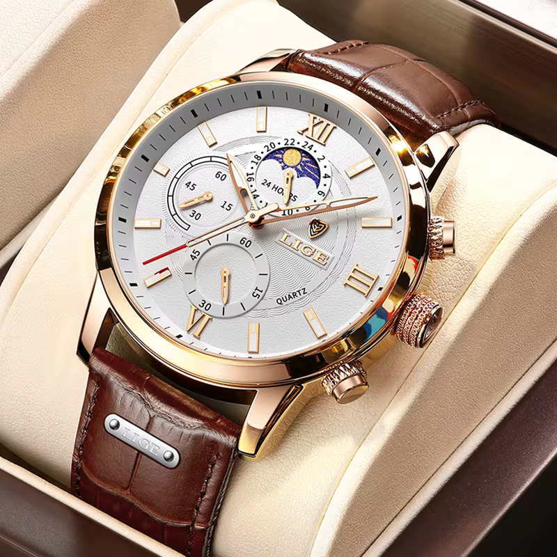 LIGE mode 24 heures Phase de lune montre hommes Sport de plein air