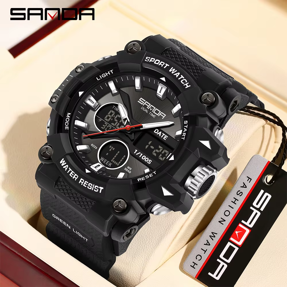 SANDA montre de sport pour hommes femmes Quartz numérique double affichage montres résistant aux chocs à l'eau Camping montre-bracelet 5M 6225