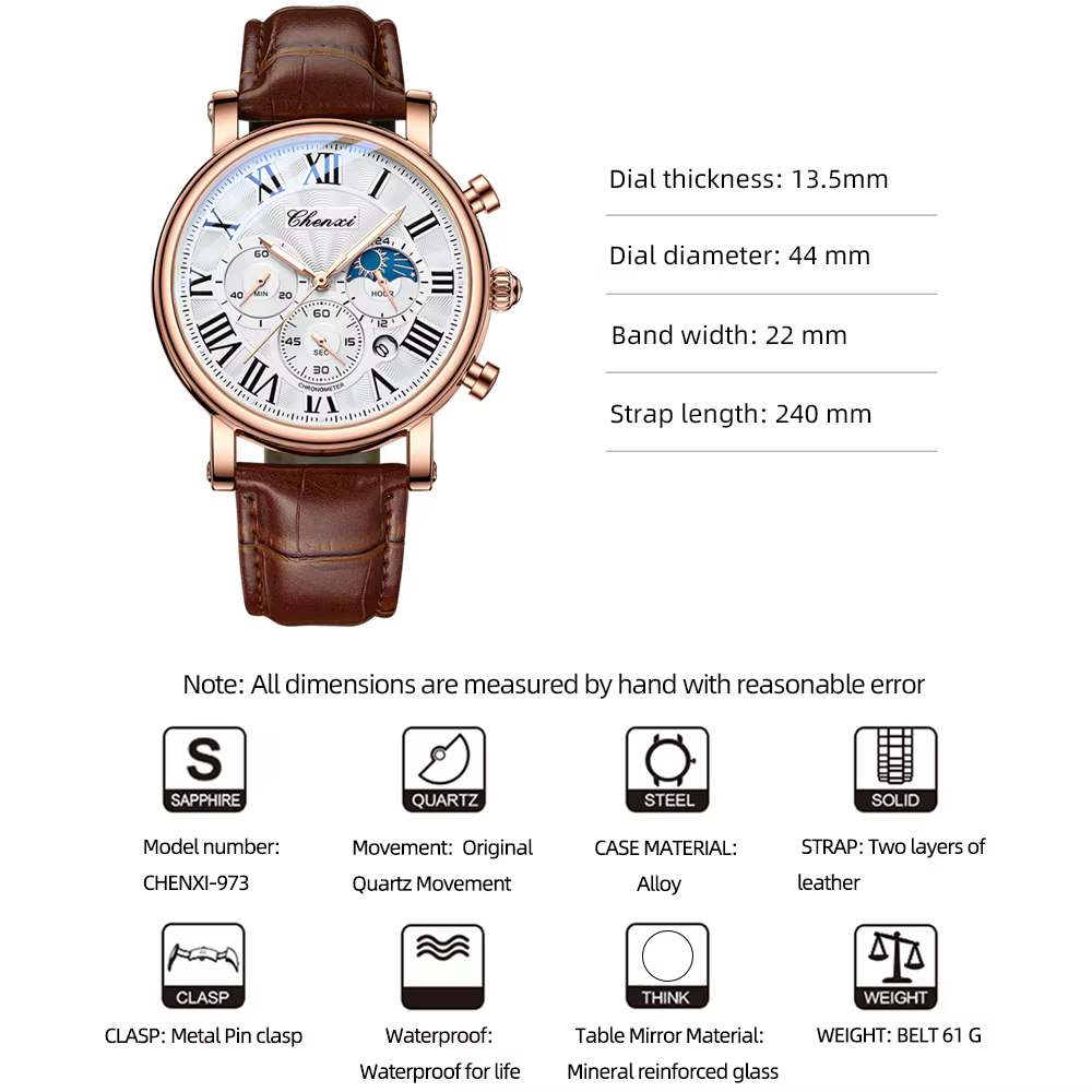 CHENXI mode affaires hommes montres haut de gamme montre à Quartz Date automatique chronographe