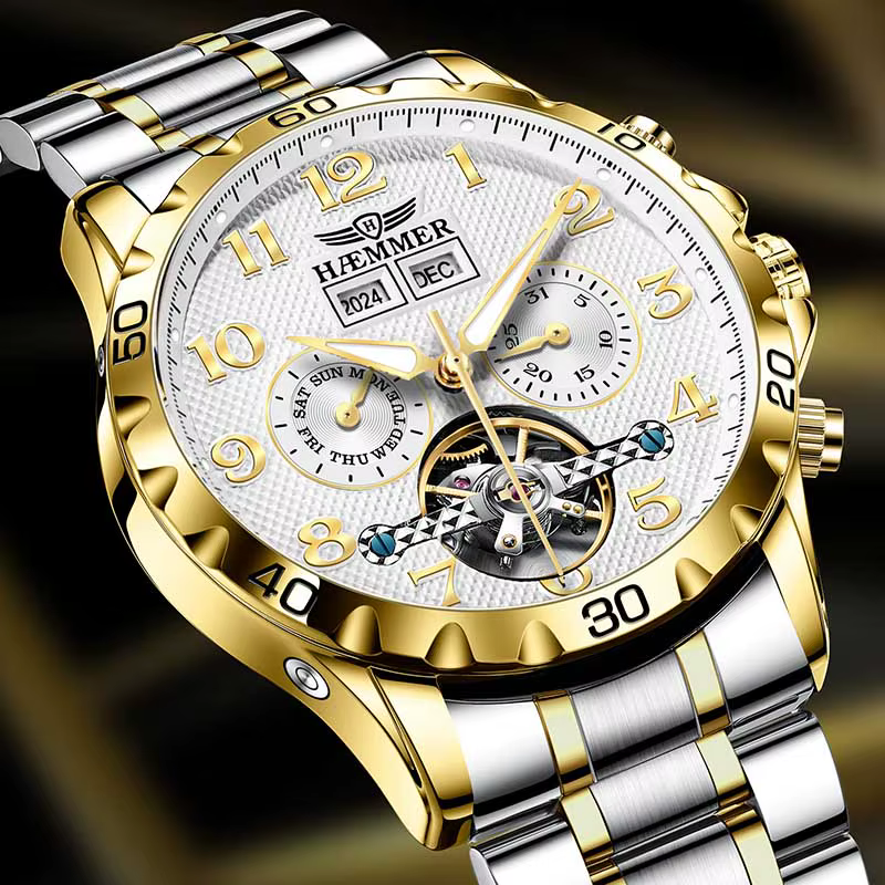 HAEMTextiles-Montre mécanique multifonction entièrement automatique pour homme