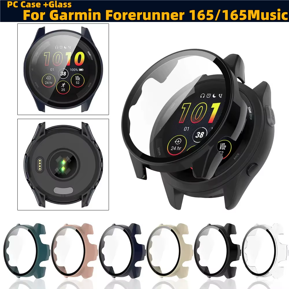 Boîtier PC + protecteur d'écran en verre pour Garmin Forerunner 165/165 Music