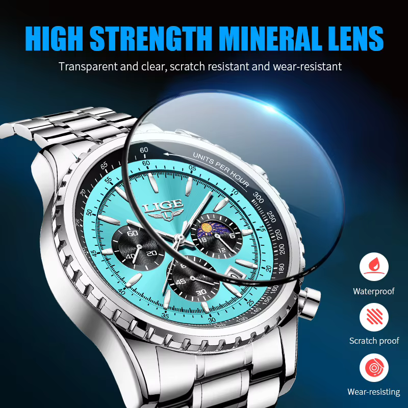 Relogio Masculino LIGE nouveaux hommes montre avec entièrement en acier étanche