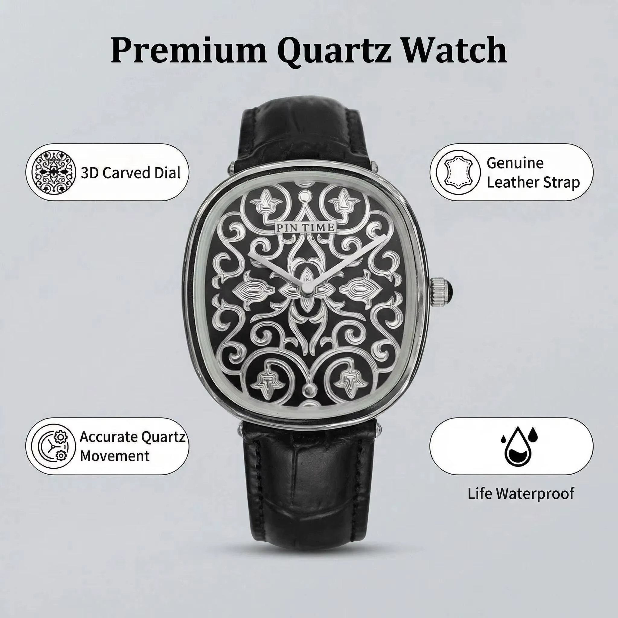 Montre à quartz avec design sculpté en 3D