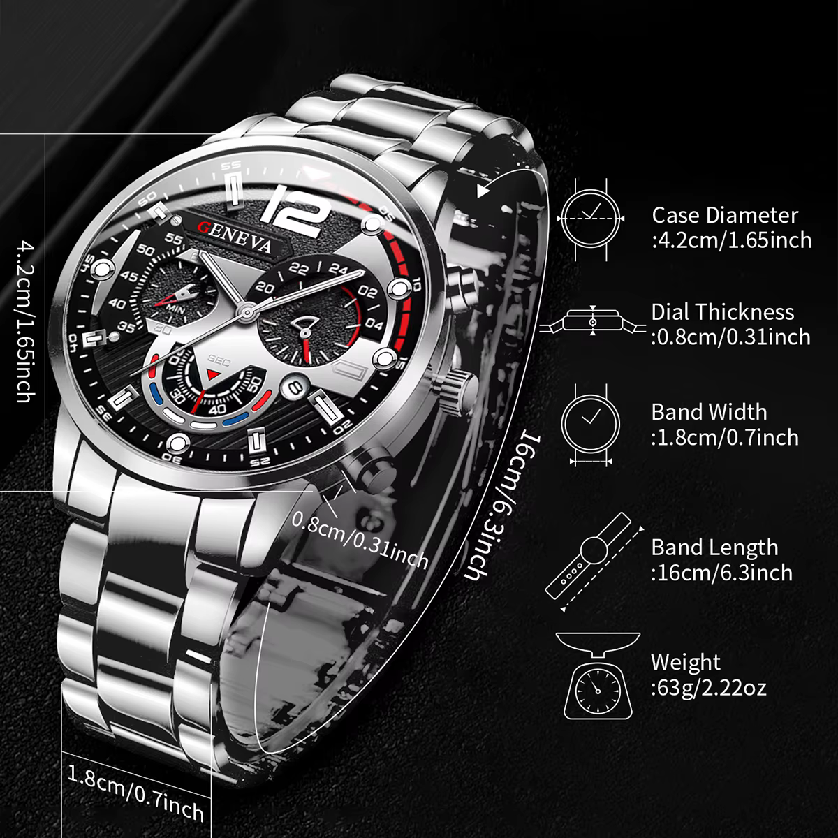 Montre chronographe pour homme avec bracelet en acier argenté