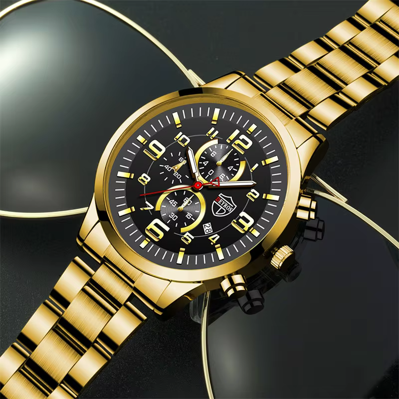Montres de sport à quartz en acier inoxydable pour hommes