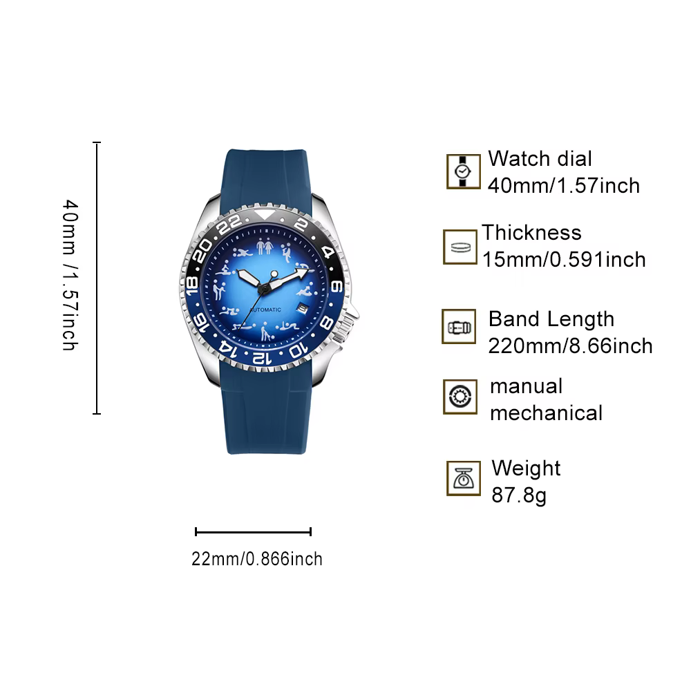 Montre mécanique à cadran bleu unique