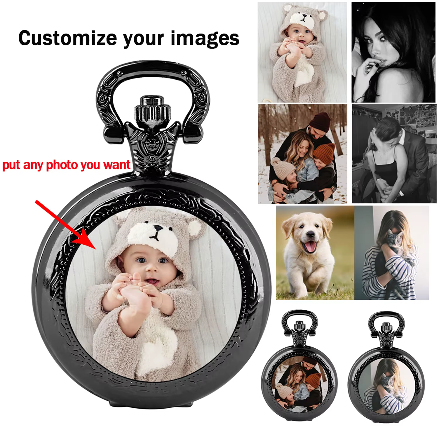 Montre de poche personnalisée vintage avec photo