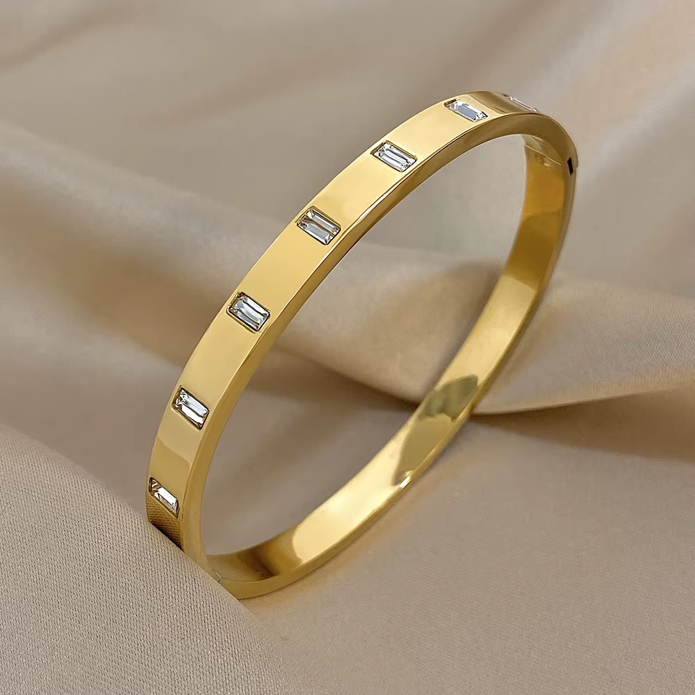Bracelets de luxe en Zircon carré incrusté pour femmes, tendance, étanche, couleur or argent, acier inoxydable, empilés