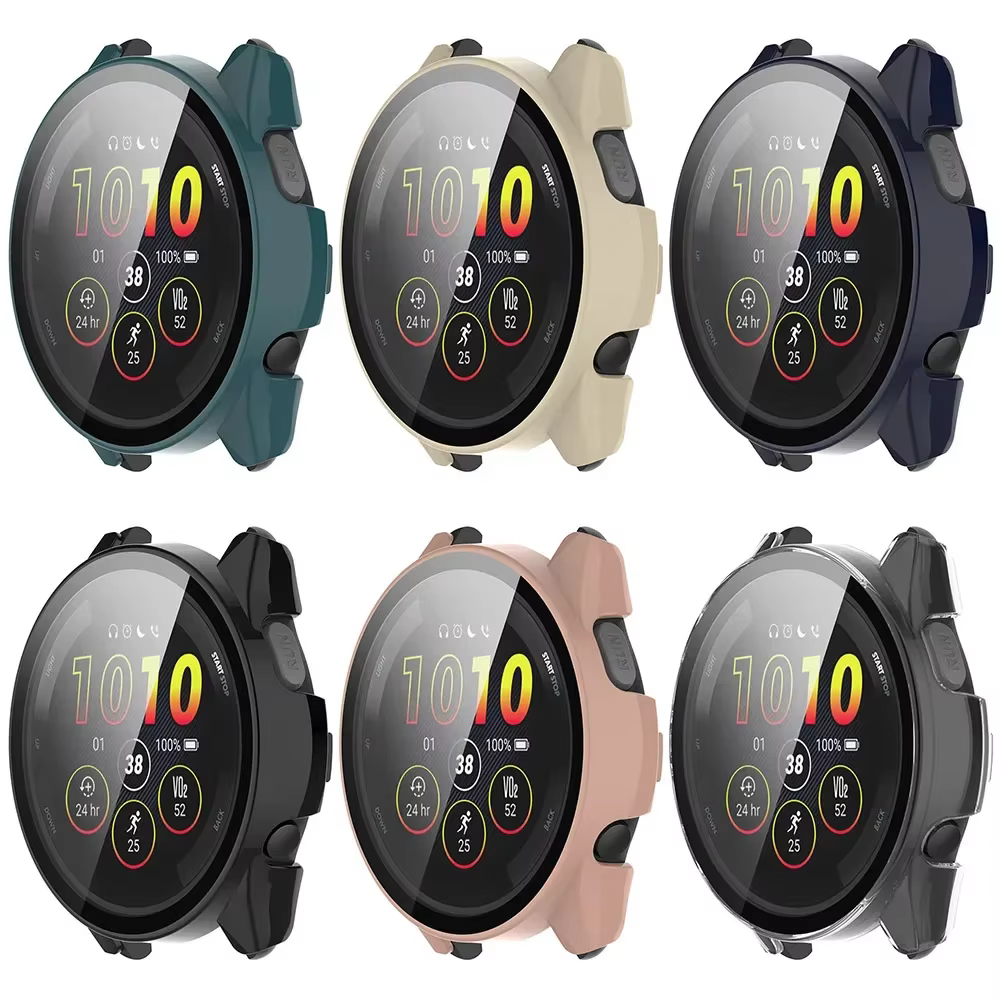 Verre trempé + étui pour Garmin Forerunner 165 PC protecteur d'écran dur housse de protection pare-chocs tout autour