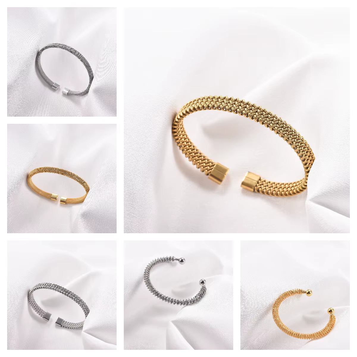 Bracelet ouvert minimaliste en maille tressée