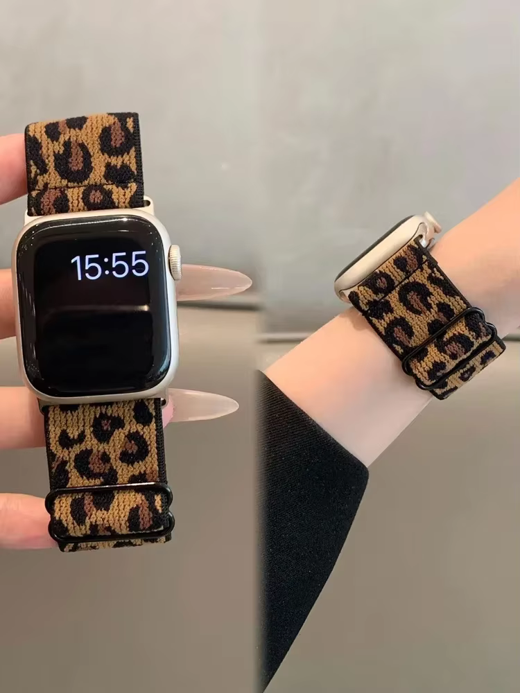 Bracelet en nylon élastique léopard + étui pour Apple Watch 10 11 42 mm 46 mm 40 mm 41 mm 45 mm 44 mm Bracelet pour femmes iWatch série 9 se 6 7 8 5 4
