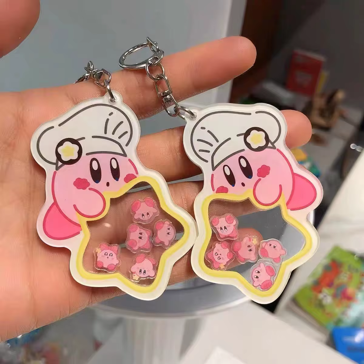Porte-clés Kirby en acrylique, dessin animé, accessoires de cosplay, décoration créative pour sac rose, cadeau