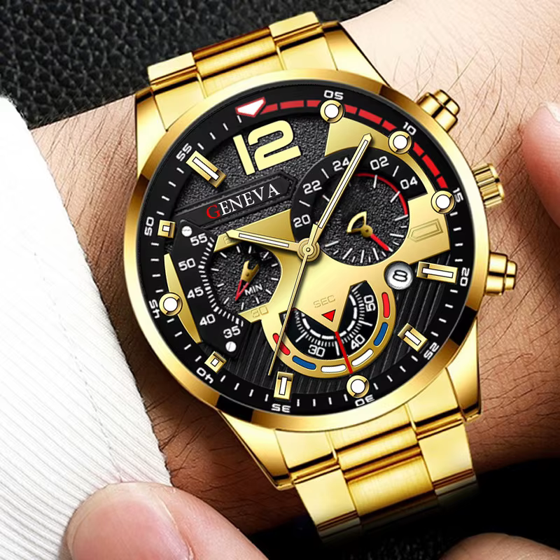 GENEVA hommes loisirs affaires créatif Six broches montre alliage acier bande
