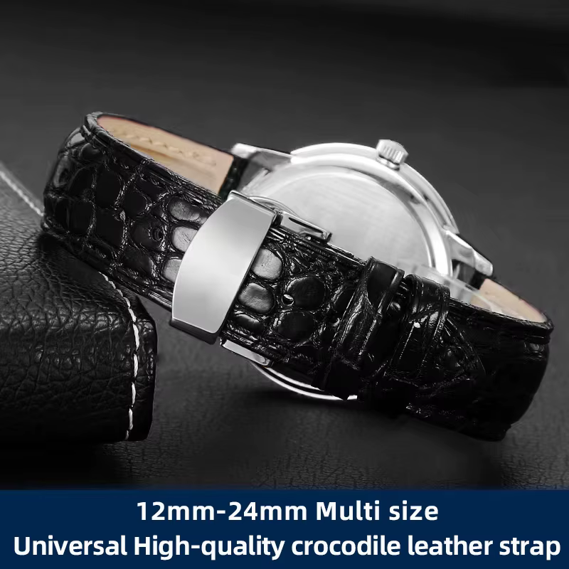 Bracelet de montre peau de Crocodile 16mm 18mm 20mm 22mm 23mm 24mm hommes femmes noir marron