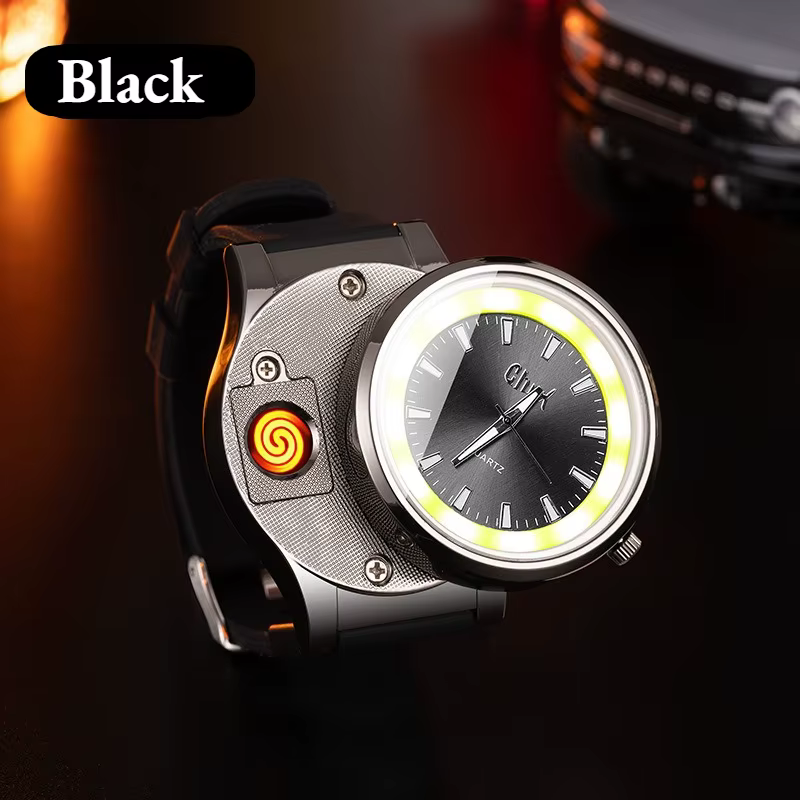 Briquet de montre rechargeable avec boussole – Montre-bracelet multifonctionnelle, allume-cigare créatif pour couple, coffret cadeau pour offrir
