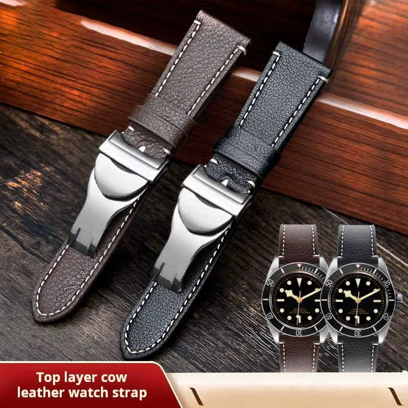 Bracelet de montre en cuir marron foncé pour homme