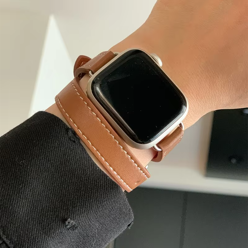 Bracelet en cuir Double Tour pour Apple Watch ultra band 49mm 45mm 42mm 44mm série 8 7 6 Se 5 4 3 2 Iwatch 6 38mm 40mm Correa 41mm