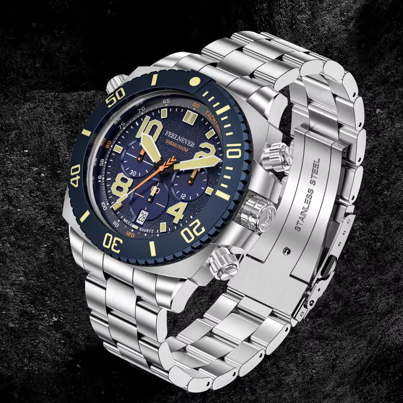 Sport mouvement automatique montre à Quartz en acier inoxydable saphir cristal montres hommes 500M étanche horloges