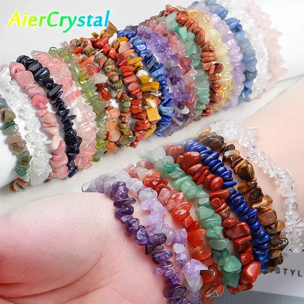 Bracelet en gravier naturel, perles extensibles, améthyste, cristal Rose, Quartz, Chakras, cadeau pour femmes