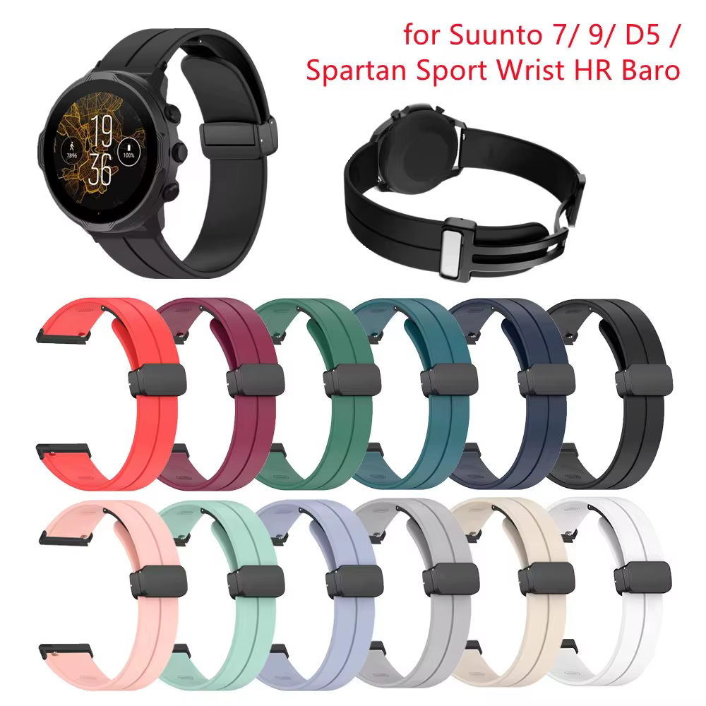 Pour Suunto 9/ 7 / D5/ Spartan Sport poignet HR/ Baro Sports boucle magnétique 24mm bracelet de montre en Silicone