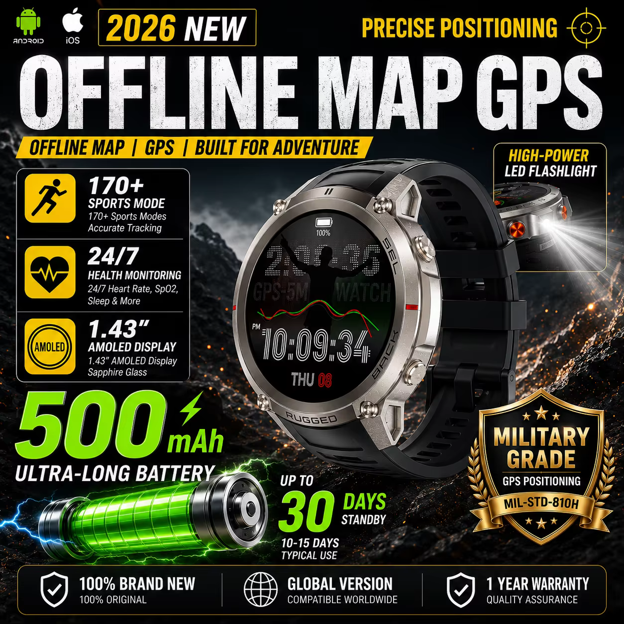 Montre connectée GPS avec carte hors ligne