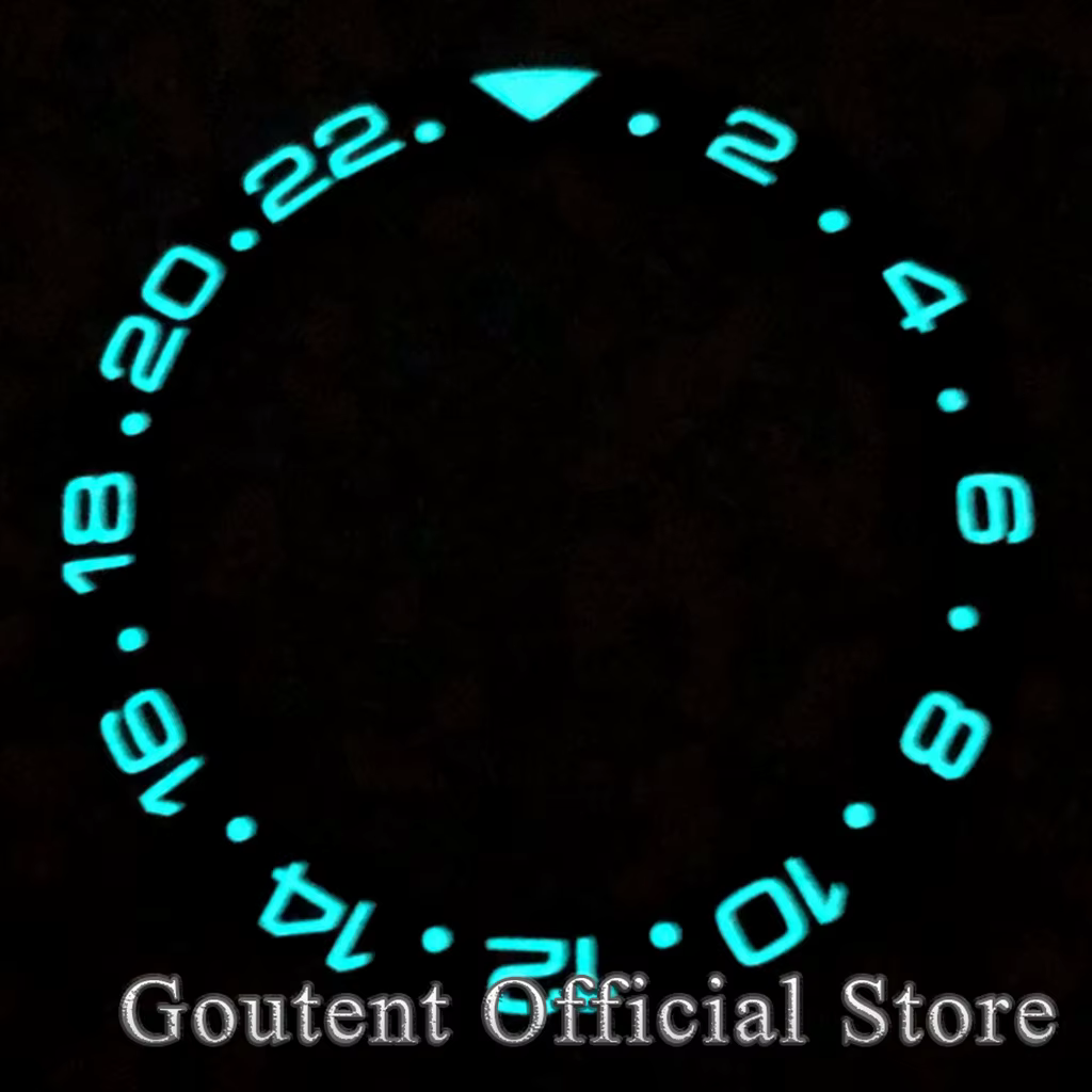 Goutent 38mm GMT Super lumineux rouge bleu noir vert céramique/aluminium montre lunette lumineuse insérer anneau GMT