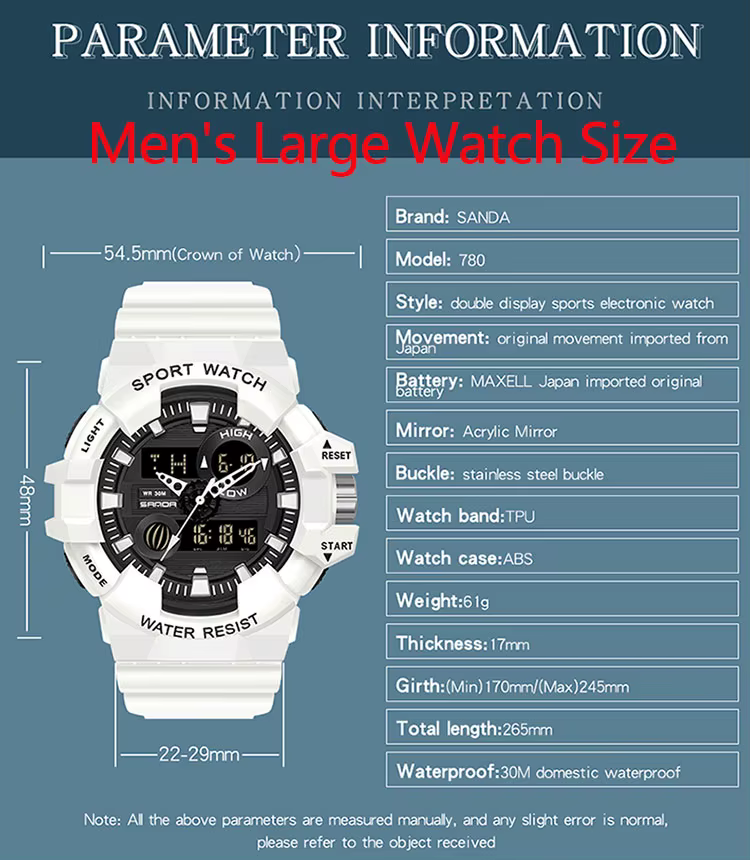 SANDA blanc sport hommes montres haut de gamme de luxe militaire montre à Quartz étanche