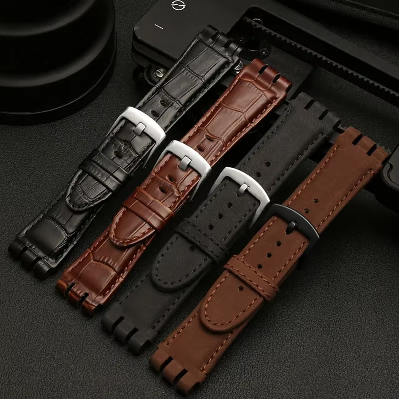 Bracelet de montre en cuir véritable pour Swatch IRONY YOS440 449 448 401G