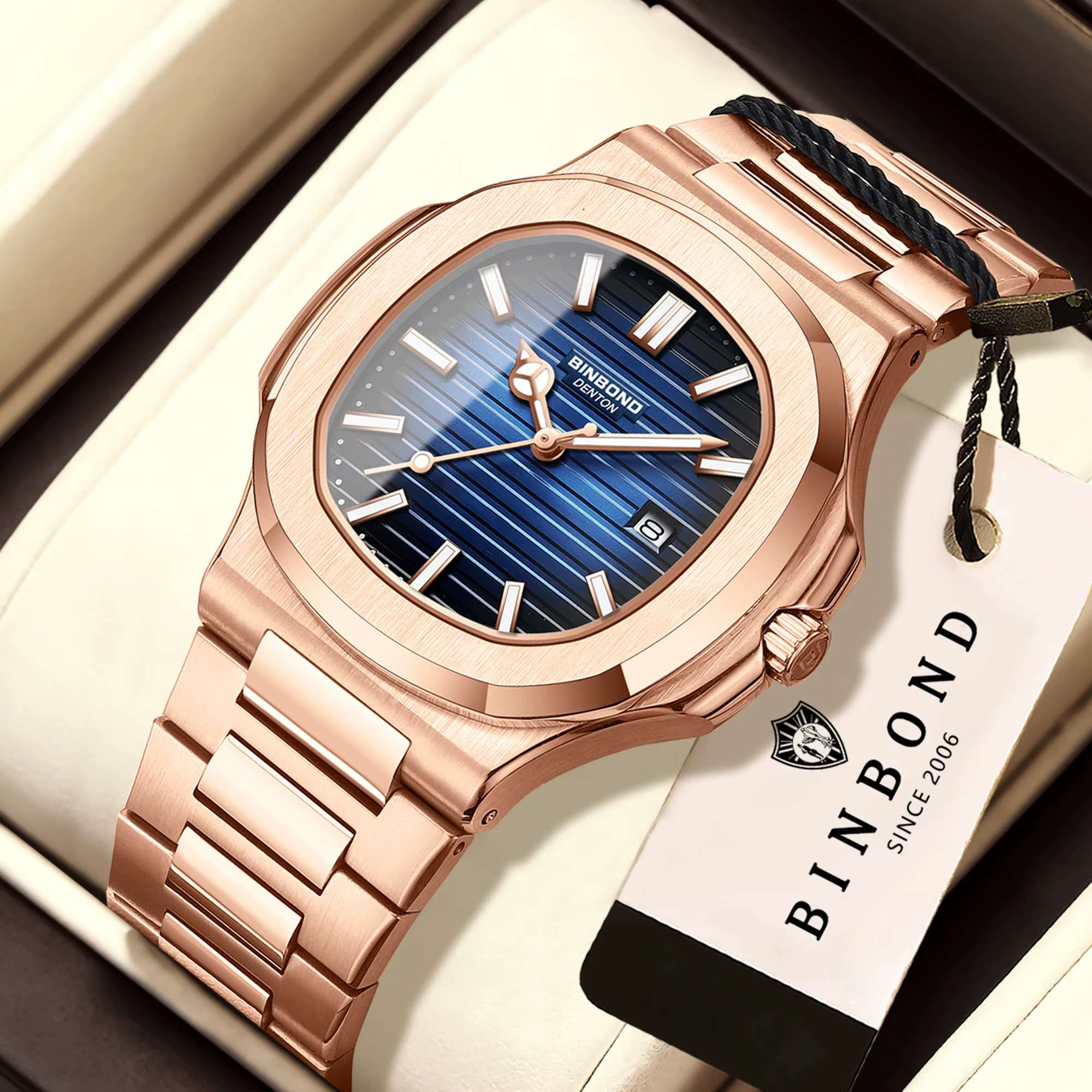 Montres-bracelets en quartz robustes originales BINBOND pour hommes, montres de luxe lumineuses, étanches, avec date automatique, précises, montres décontractées pour hommes, reloj