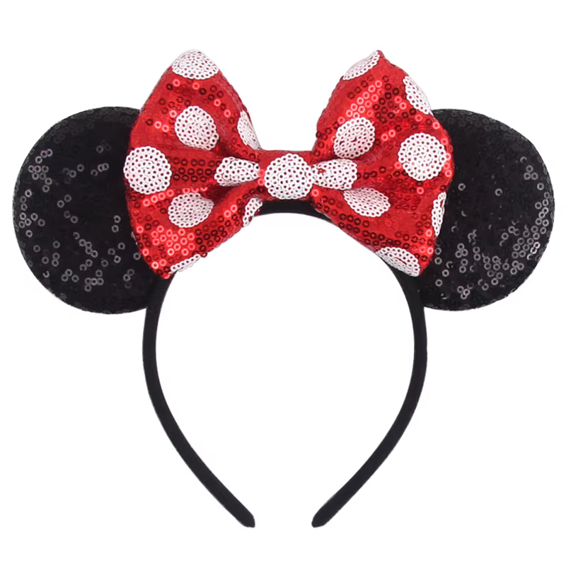 1pc Bandeau classique à sequins Mickey Minnie 3,5 " avec oreilles de souris, accessoire de cheveux tendance à pois pour femme, idéal pour les fêtes et les parcs à thème