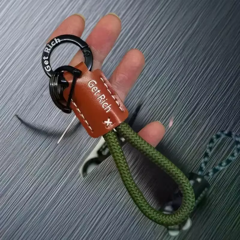 Sturdy Leather Key Ring with Wrist Rope; Black Buckle Car Accessory for Anti-lost, Includes Screwdriver