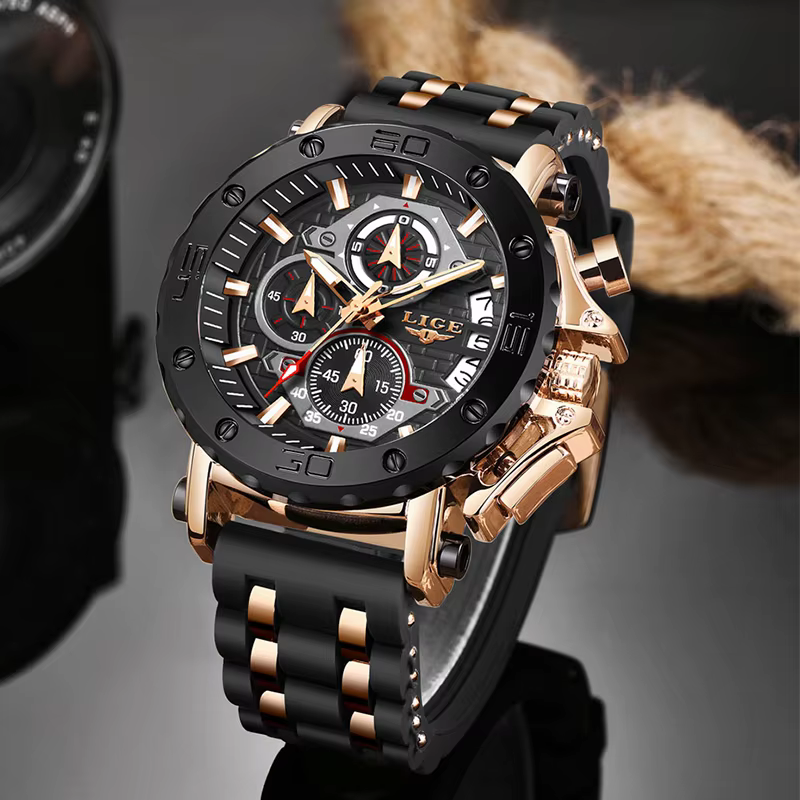 LIGE 2025 nouvelle entreprise Silicone hommes montres haut de gamme montre à Quartz de luxe