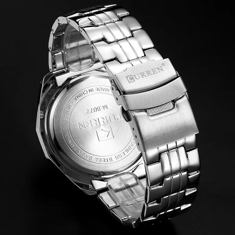 Montres CURREN 8077 pour hommes avec bracelet en acier inoxydable
