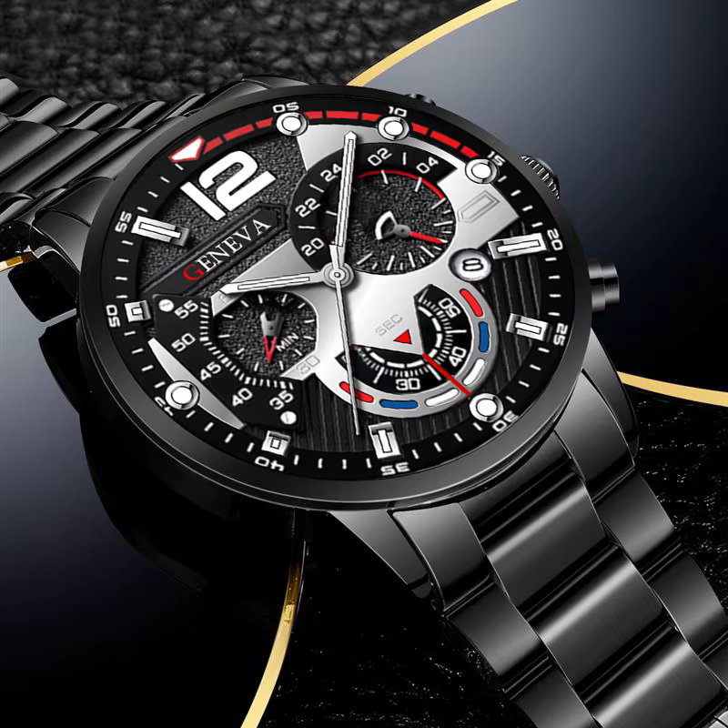 GENEVA hommes loisirs affaires créatif Six broches montre alliage acier bande