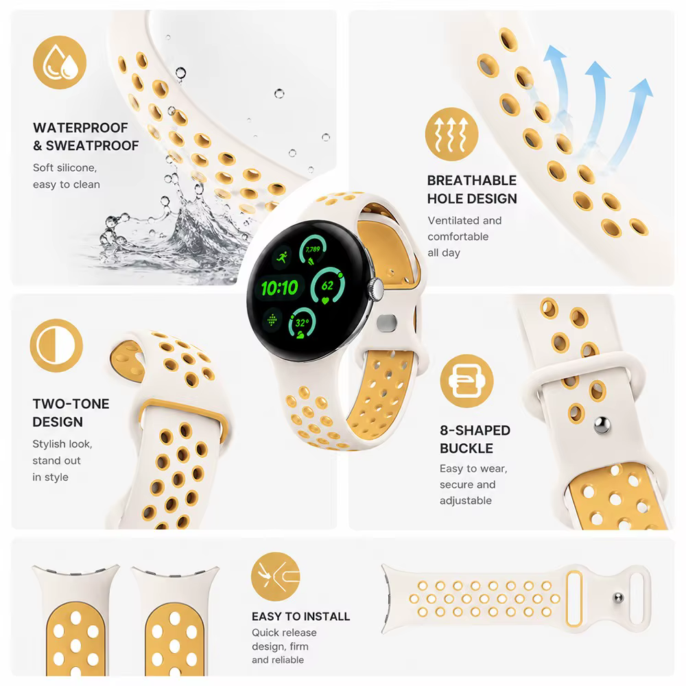 Bracelet de sport en silicone durable et étanche pour Google Pixel Watch 4 3 41mm 45mm