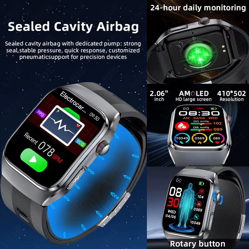 LIGE nouvelle montre intelligente ECG pompe à Air Airbag sangle SpO2 fréquence cardiaque moniteur de sommeil 1.43 "AMOLED santé Bracelet intelligent pour les Parents cadeaux